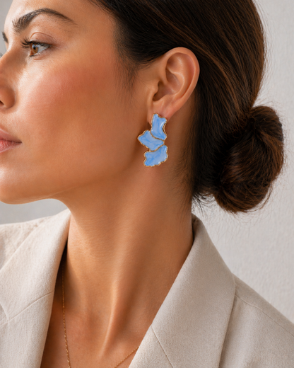 Blumen Ohrringe Blau Gold